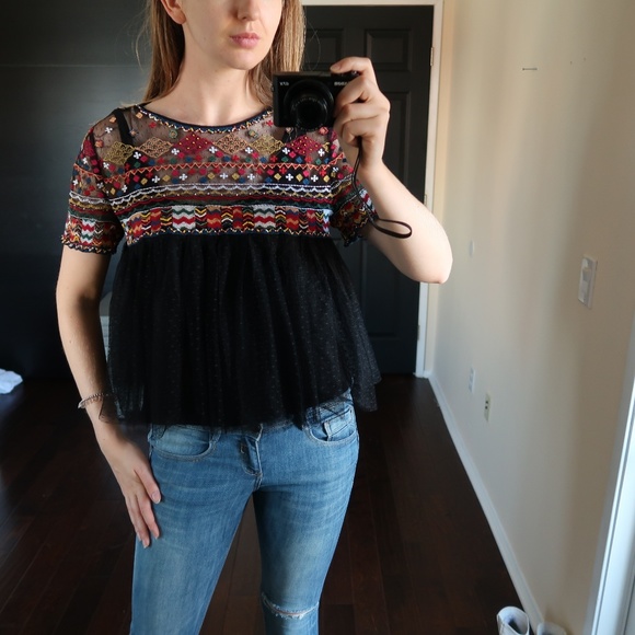 Zara Tops - NWOT TRF ZARA Embroidery Top Beaded Sheer